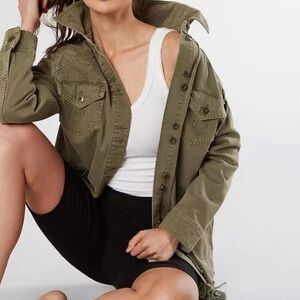 free people Moonchild Army Green Distressed Utility Lightweight Shacket SZ M